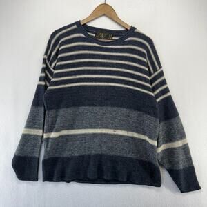 Vintage Knit Sweater Women's large Blue White Striped 90s Colorblock USA made
